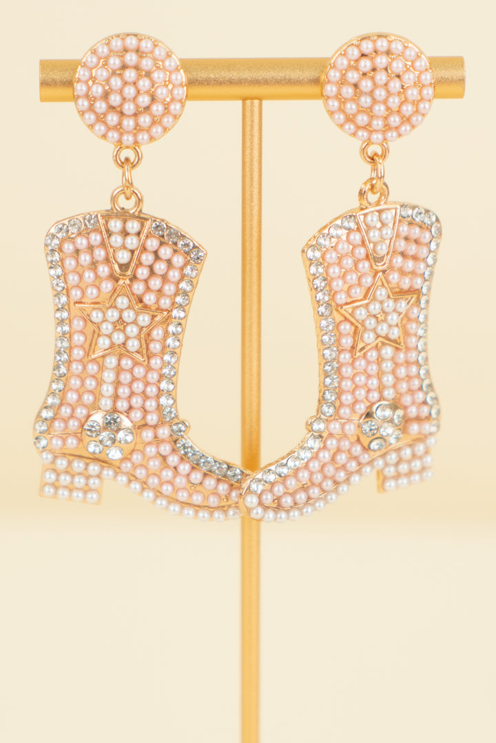 pink and white bead cowgirl boot shaped earrings (os; retail $45)