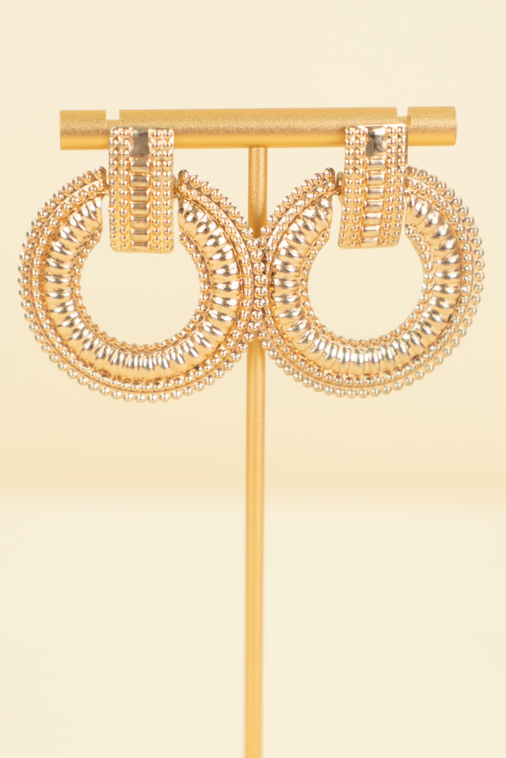 gold round beaded earrings (os; retail $35)