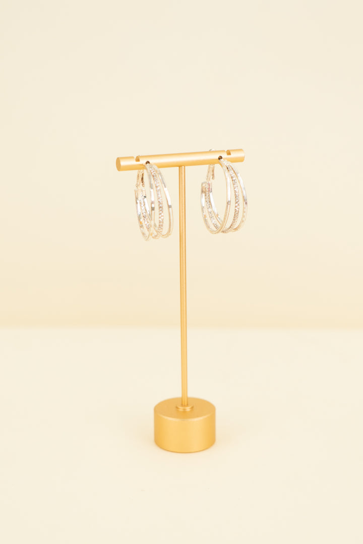 silver multi strand medium size hoop with hammered metal (os; retail $35)