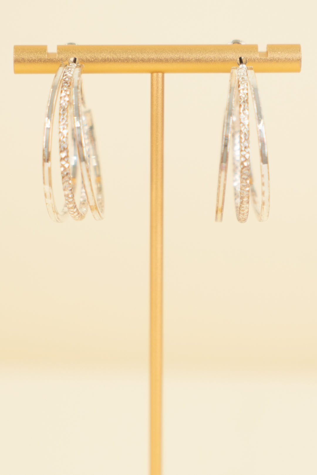 silver multi strand medium size hoop with hammered metal (os; retail $35)