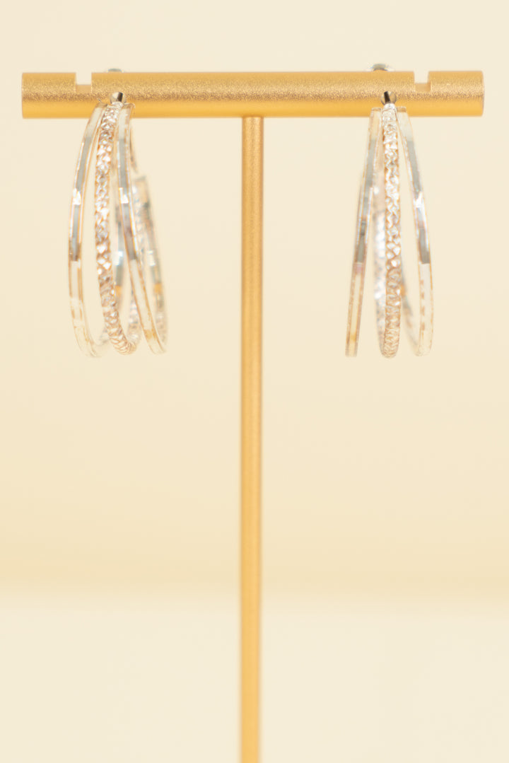silver multi strand medium size hoop with hammered metal (os; retail $35)