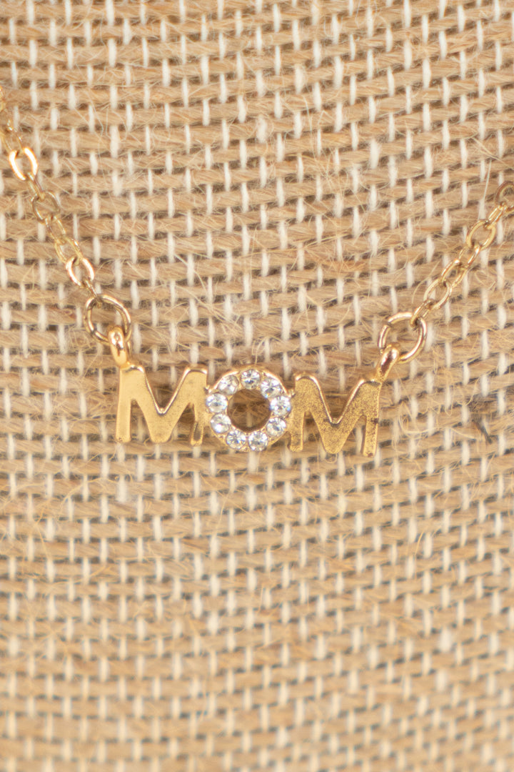 gold "mom" necklace with rhinestones (os; retail $45)