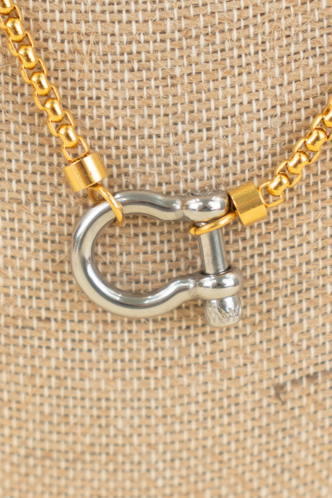 gold chain necklace with silver horseshoe shackle clasp (os; retail $85)