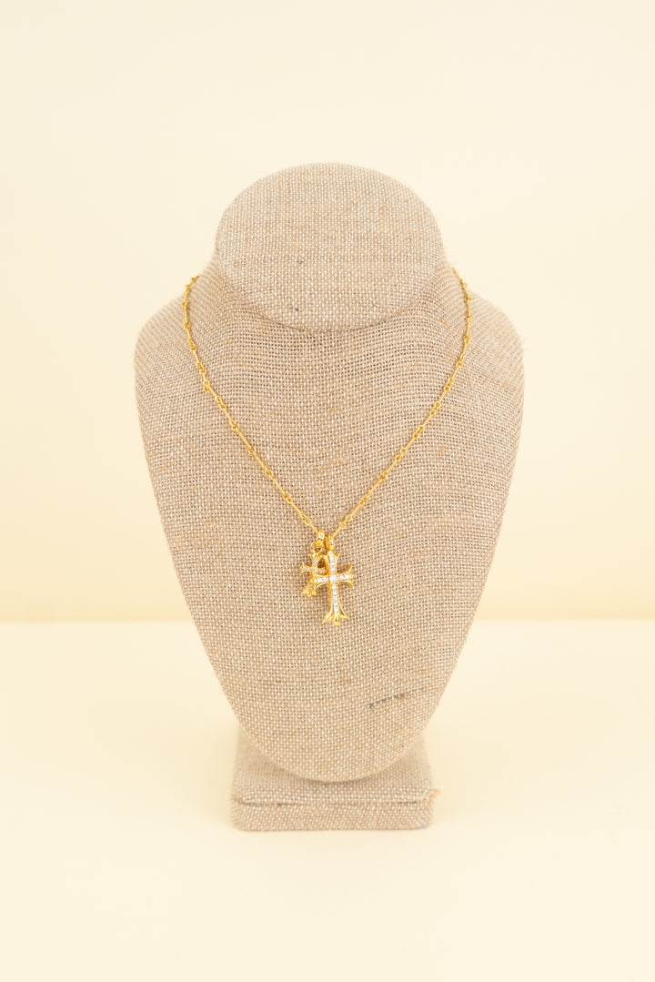 gold chain necklace with rhinestone crosses (os; retail $55)