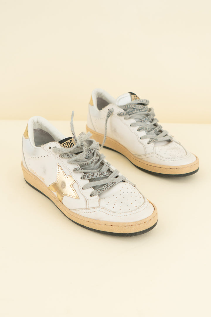 golden goose ballstar white and gold sneaker (36; retail $595)