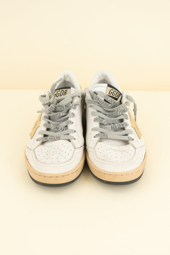 golden goose ballstar white and gold sneaker (36; retail $595)