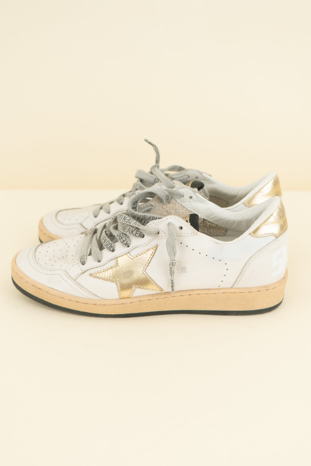 golden goose ballstar white and gold sneaker (36; retail $595)