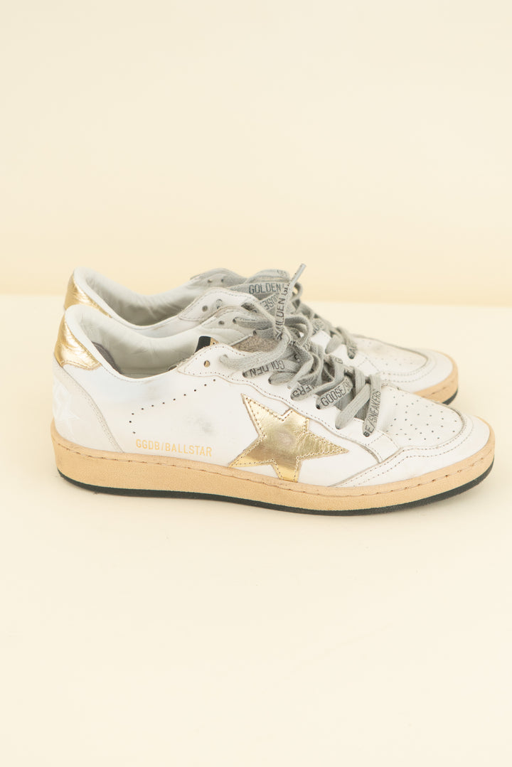 golden goose ballstar white and gold sneaker (36; retail $595)