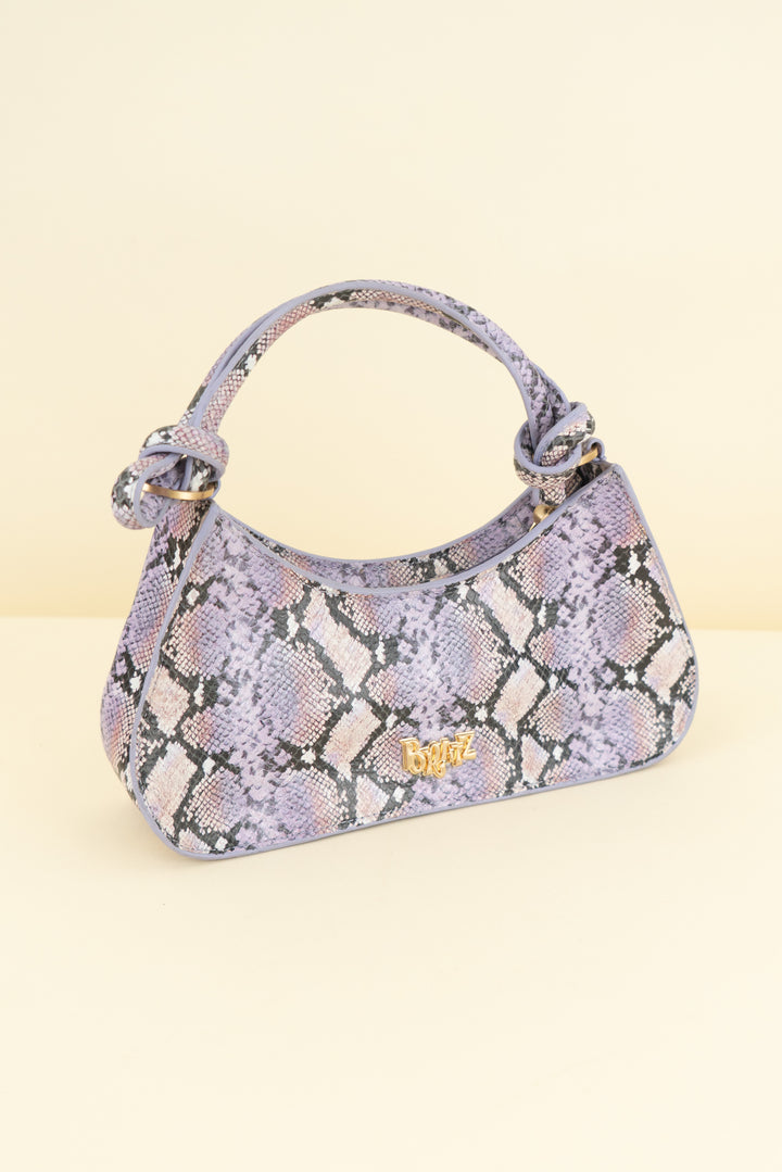bratz purple snake print shoulder bag (os; retail $298)