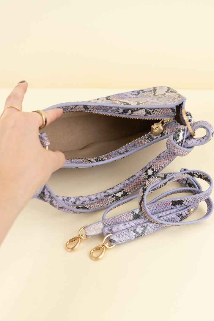 bratz purple snake print shoulder bag (os; retail $298)