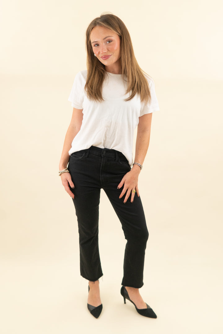 mother denim black not guilty the hustler ankle fray high rise jean (27; retaiul $228)