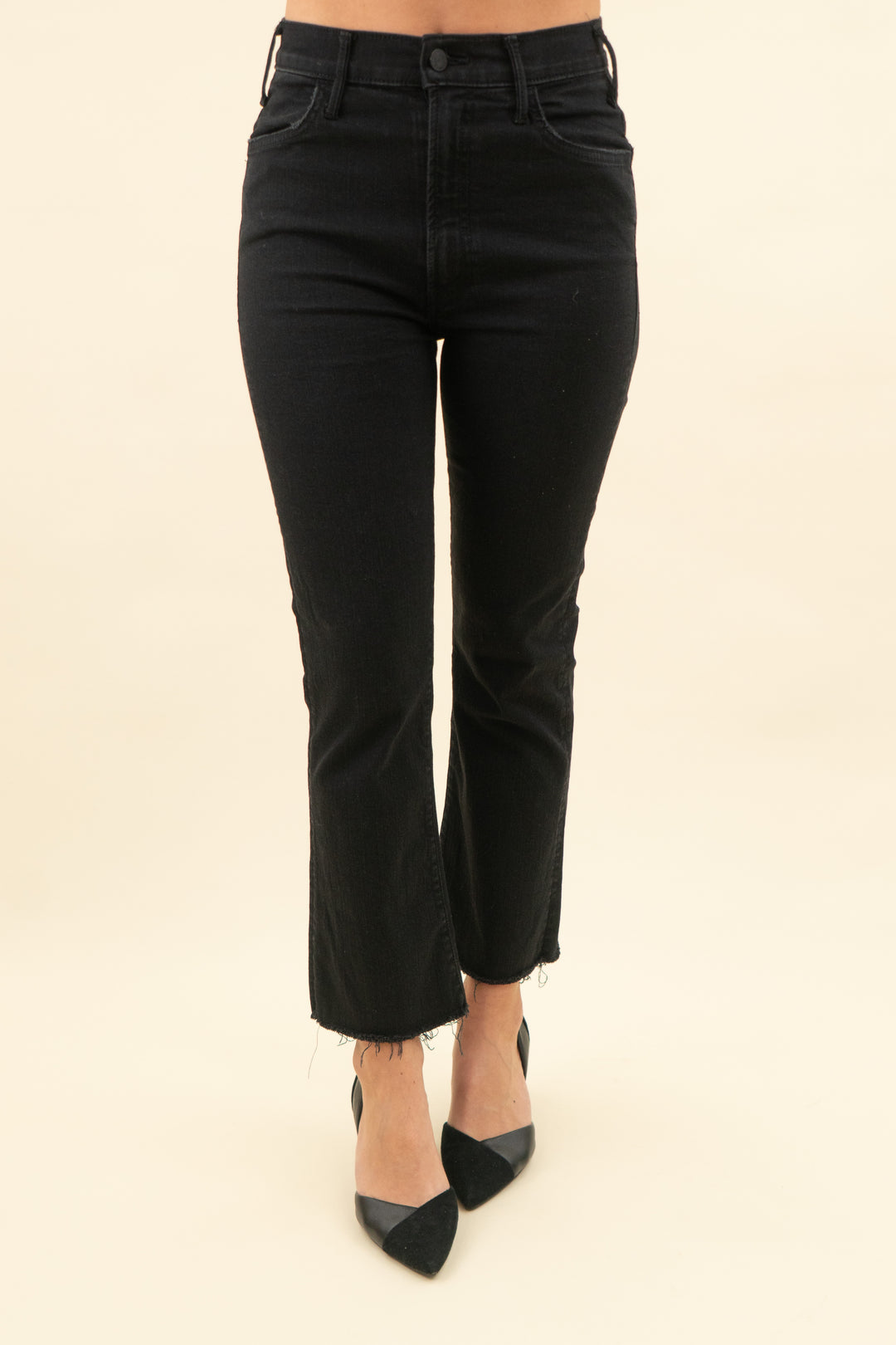 mother denim black not guilty the hustler ankle fray high rise jean (27; retaiul $228)