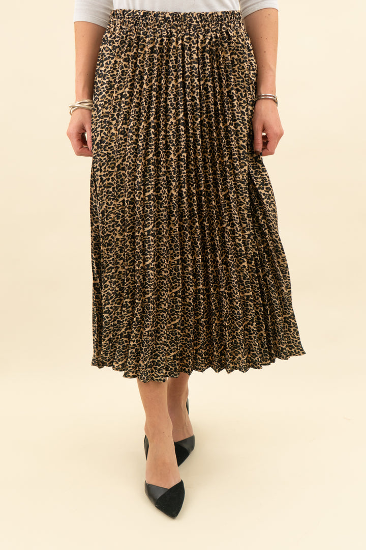 rd style leopard print satin pleated midi skirt nwt (s; retail $88)