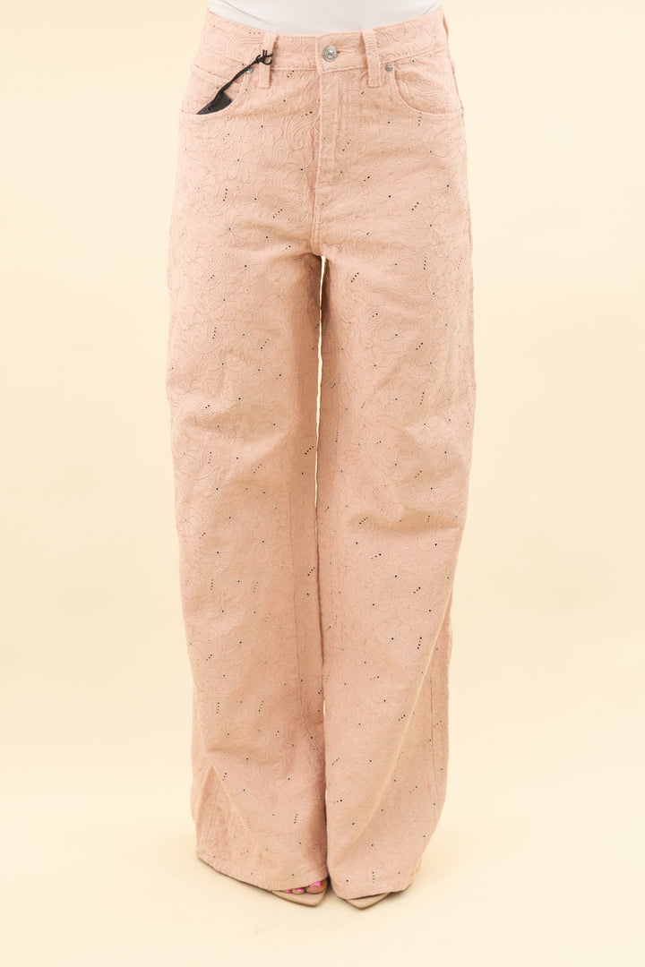 paige cameron wide leg sunset peach embroidered nwt (26; retail $459)