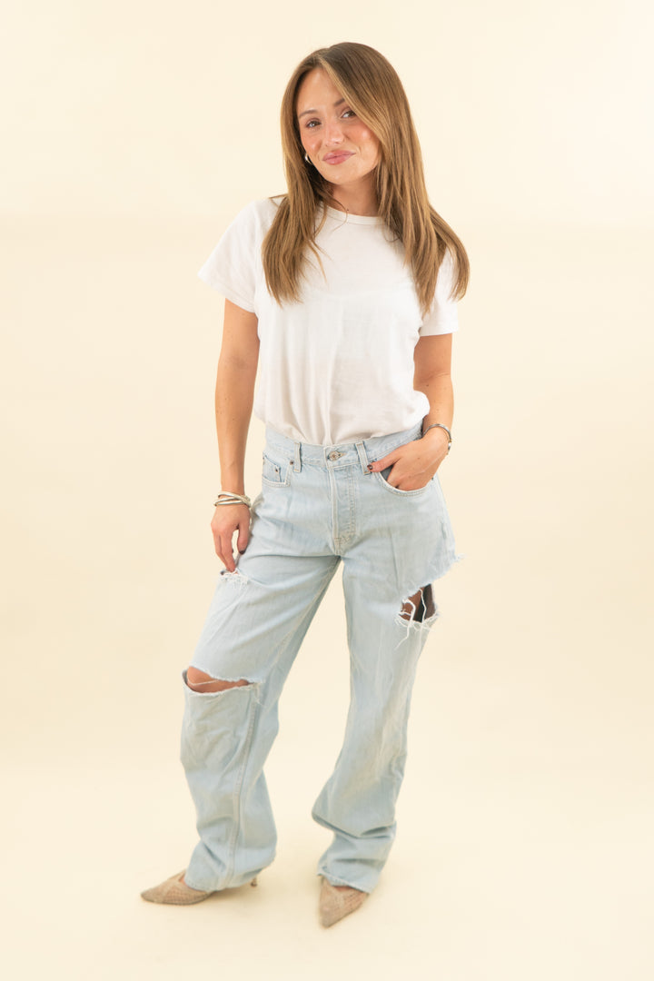 grlfrnd light wash jeans (25; retail $235)