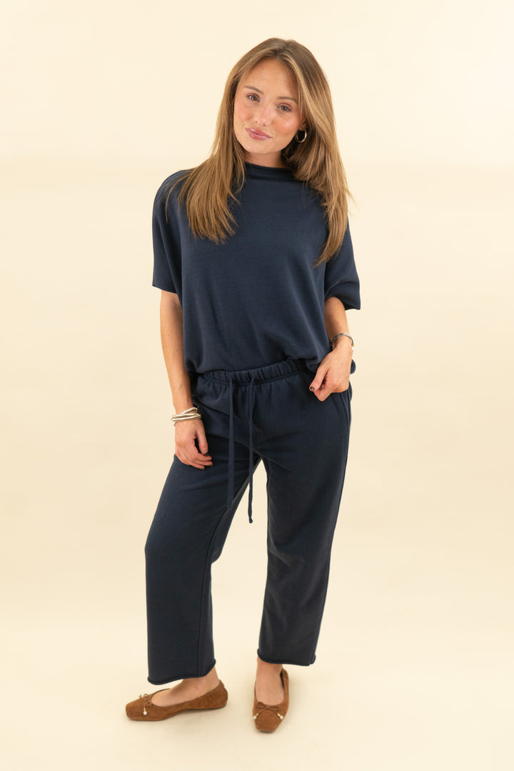 navy top and pant set (s; retail $45)