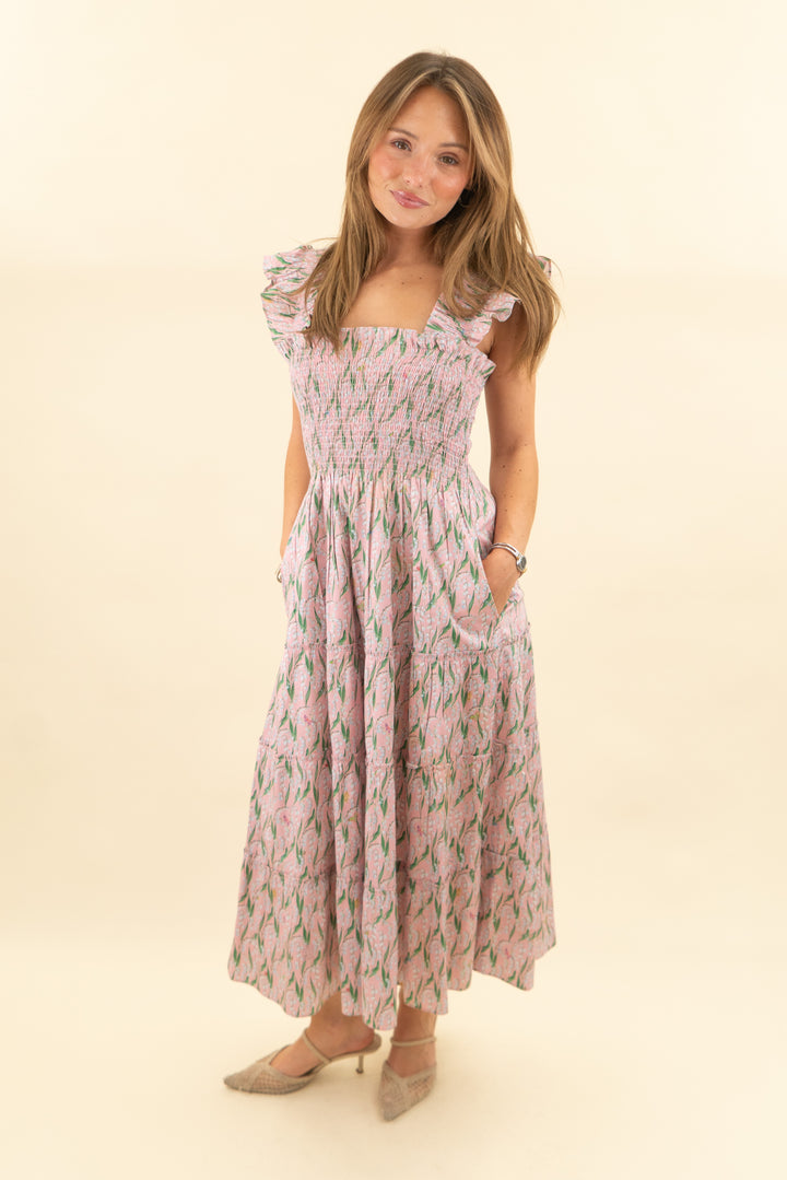 hill house home light pink floral dress (xxs; retail $198)