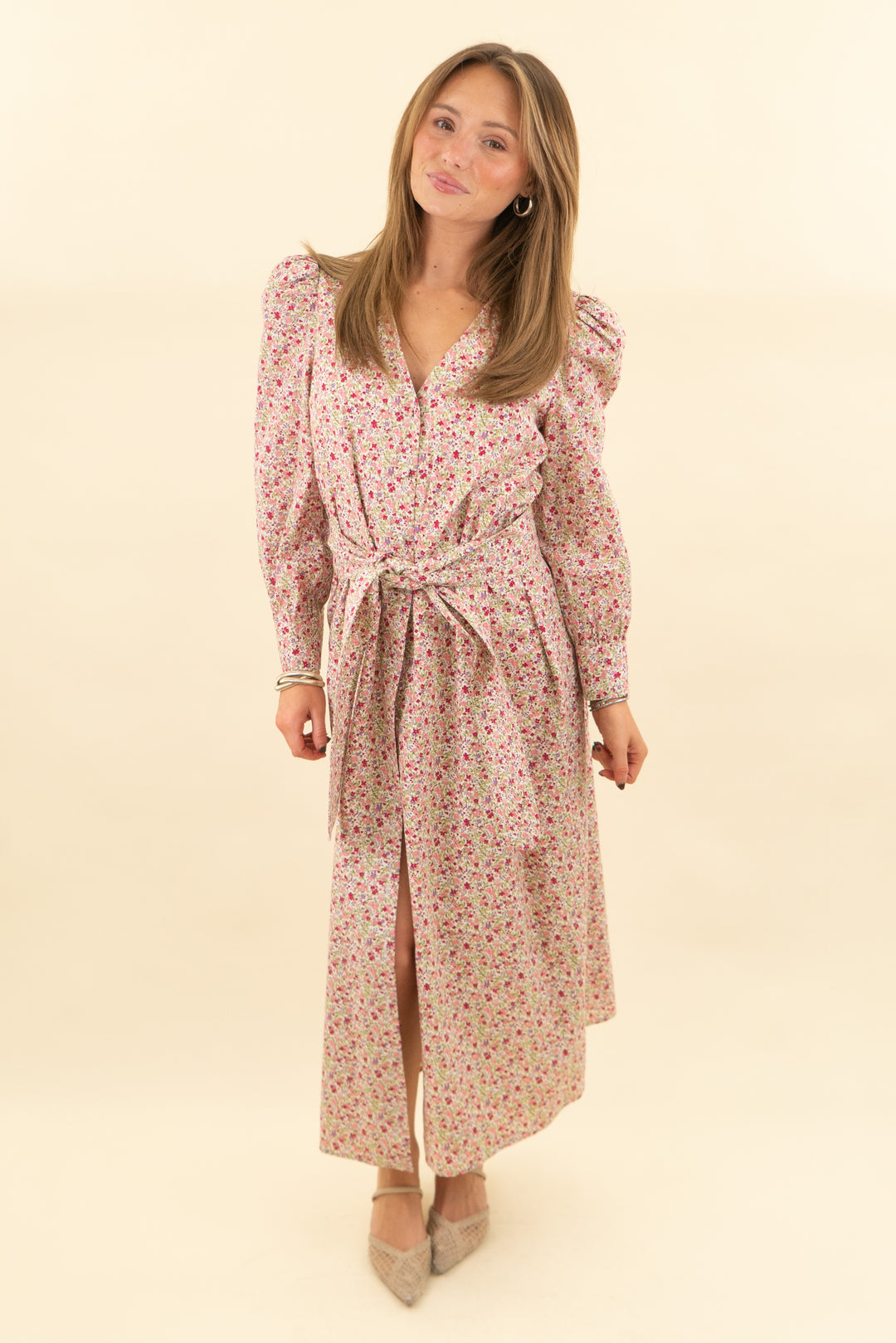 hyacinth house multicolored floral button down dress (xs; retail $188)