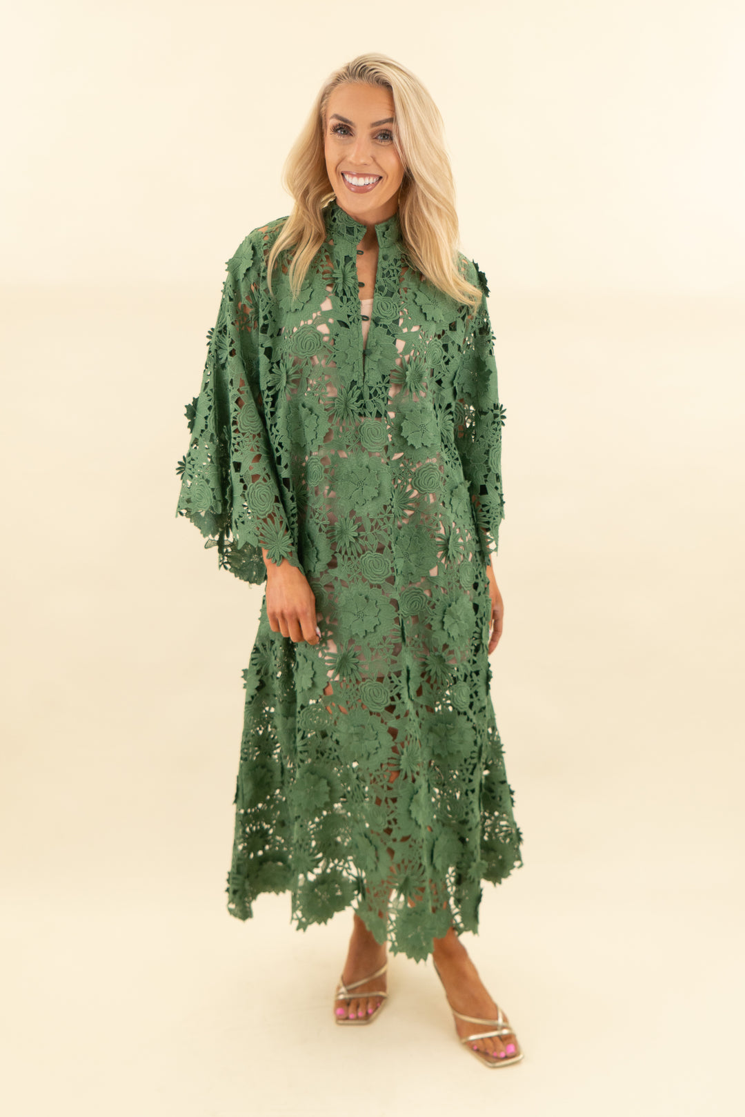la vie style house dark green lace over slip dress (os; retail $850)