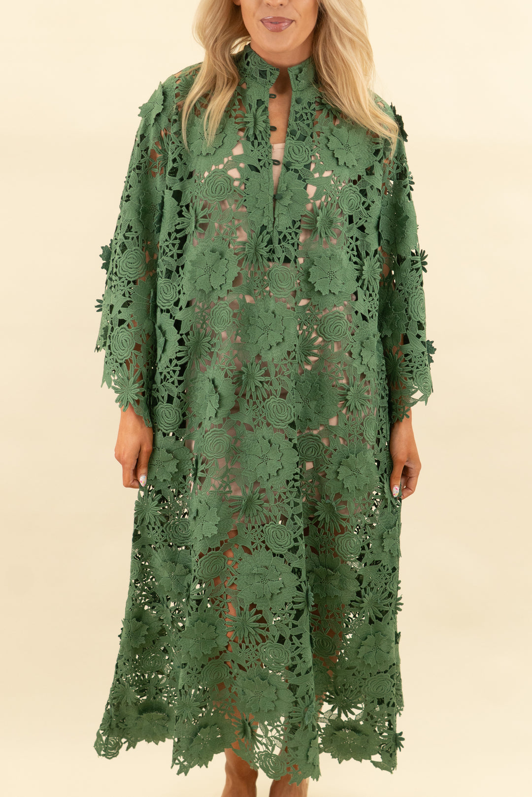 la vie style house dark green lace over slip dress (os; retail $850)