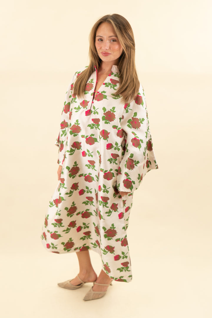 la vie style house cream and pink floral jacquard flare sleeve dress (os; retail $750)
