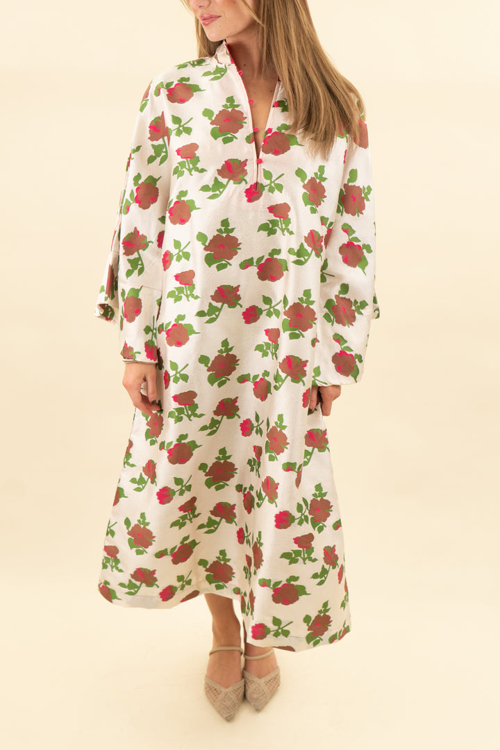 la vie style house cream and pink floral jacquard flare sleeve dress (os; retail $750)