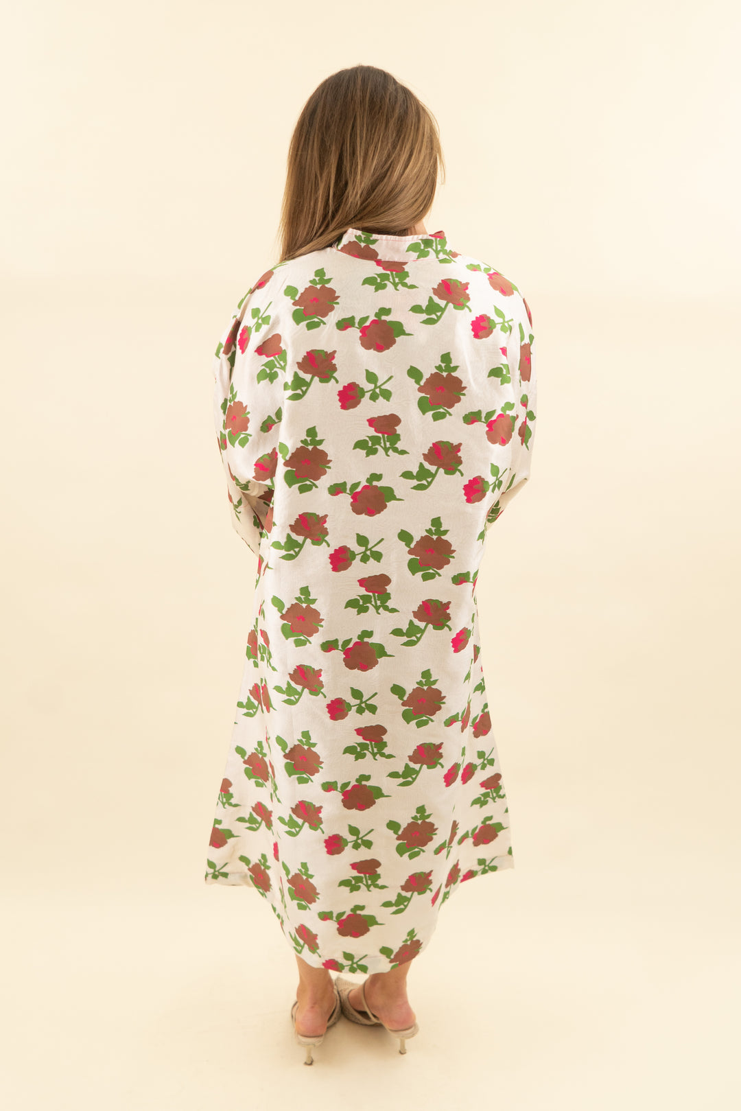 la vie style house cream and pink floral jacquard flare sleeve dress (os; retail $750)