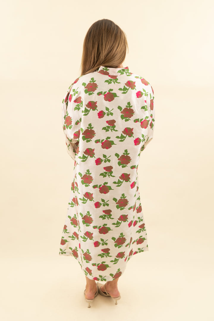 la vie style house cream and pink floral jacquard flare sleeve dress (os; retail $750)