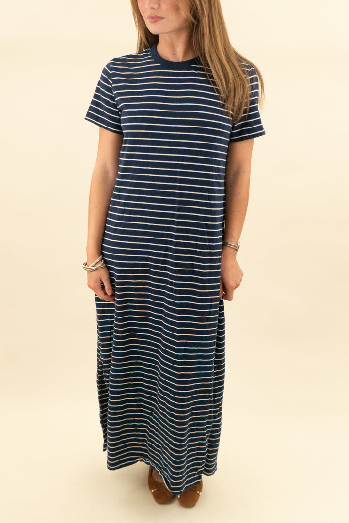 pact navy & white stripe tshirt midi dress (s; retail $98)