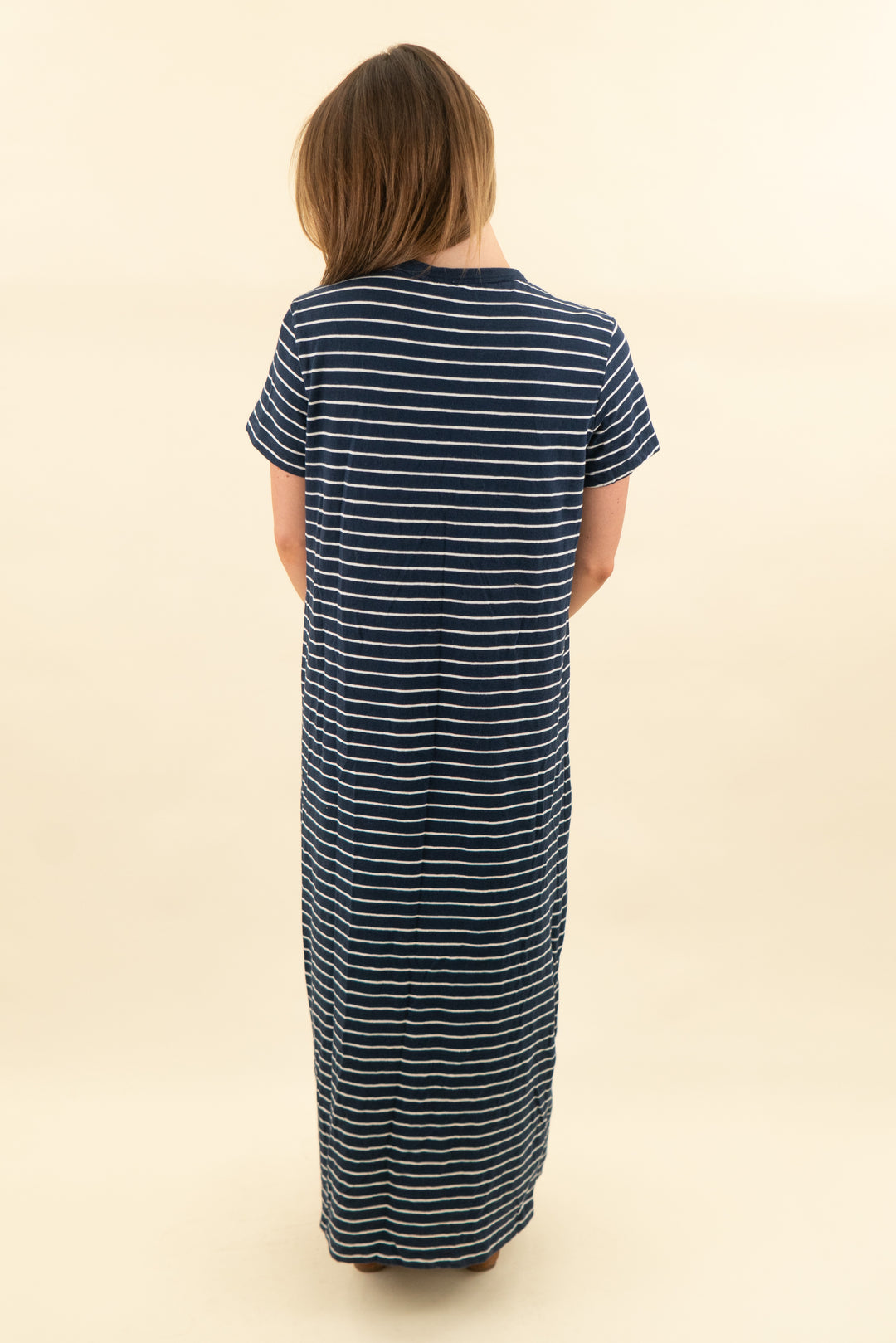 pact navy & white stripe tshirt midi dress (s; retail $98)