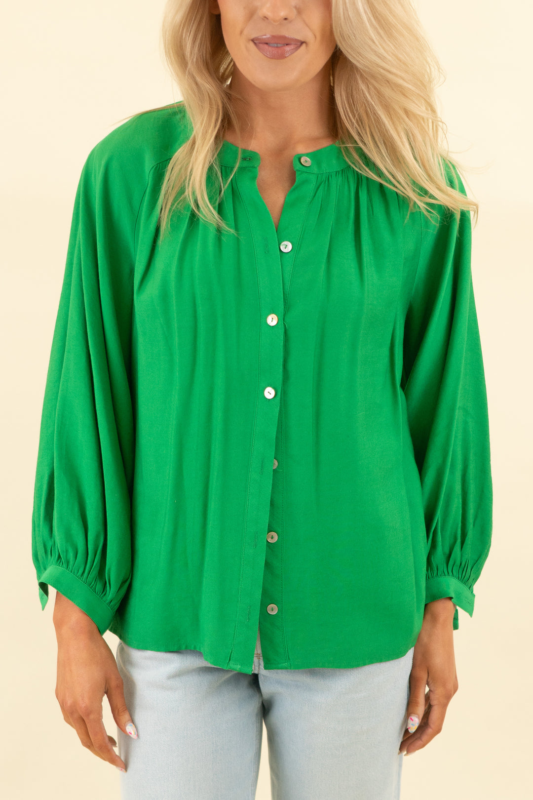 pomander place green long sleeve blouse (xs; retail $98)