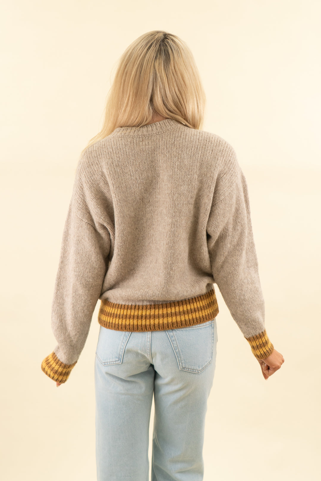mother beige felt printed sweater (s; retail $470)