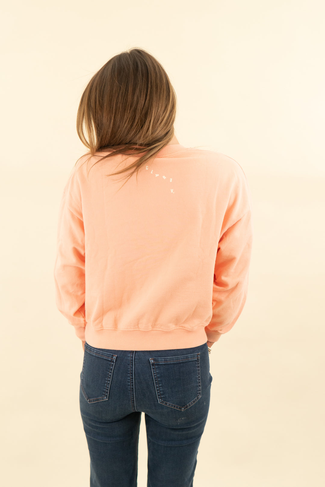 clare v tangerine "l'amour" graphic crewneck pullover (s; retail $195)