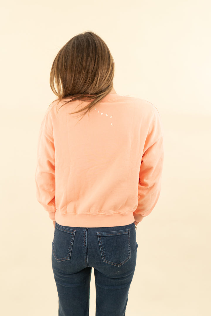 clare v tangerine "l'amour" graphic crewneck pullover (s; retail $195)