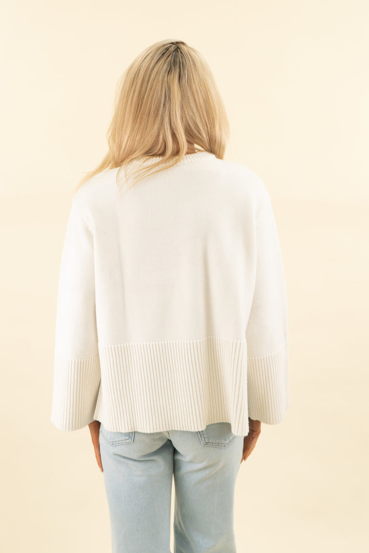 pomander place white ribbed knit crewneck sweater (s; retail $128)