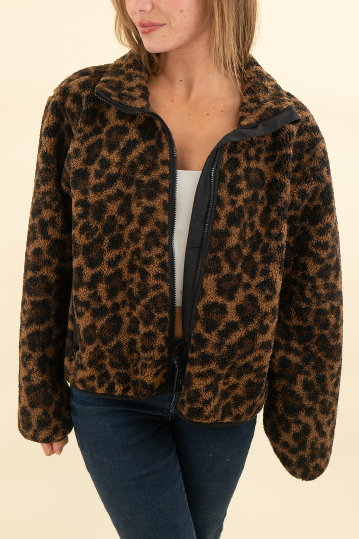 ayr leopard zip-up fleece jacket (m; retail $395)