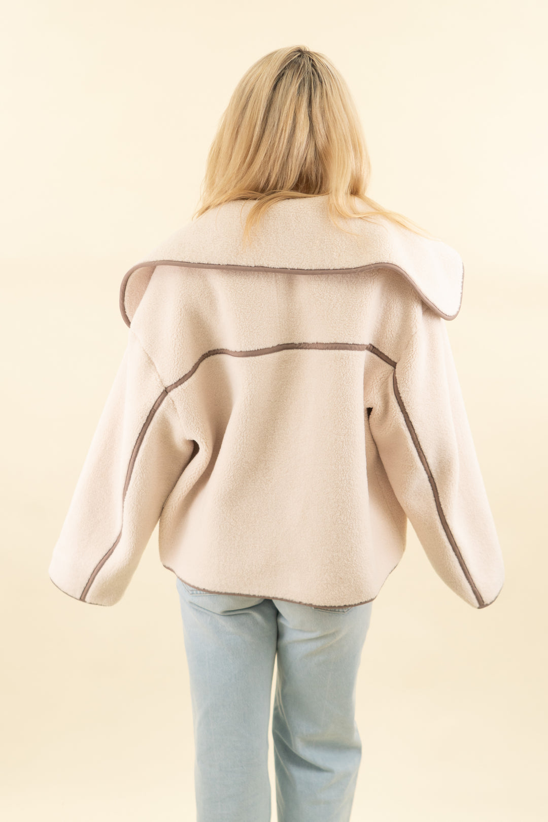 varley cream fleece jacket w/ taupe trim (s; retail $178)
