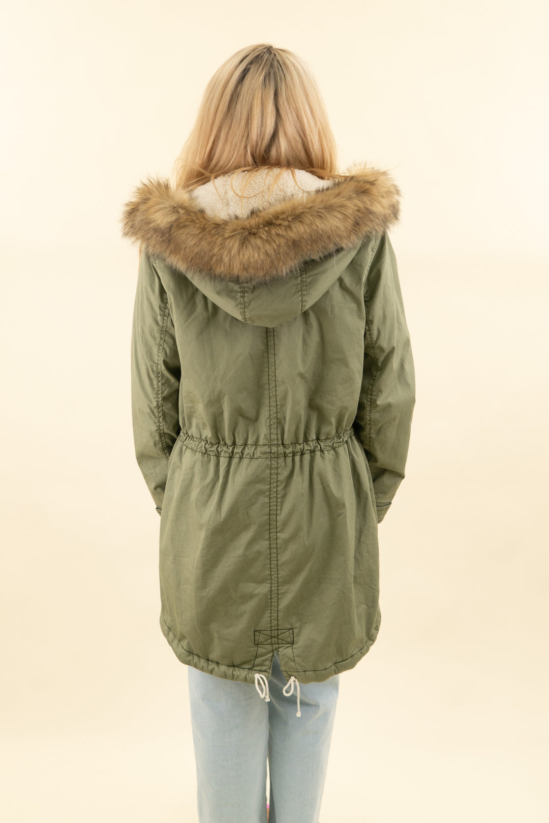 abercrombie & fitch green faux fur hood coat (m; retail $160)