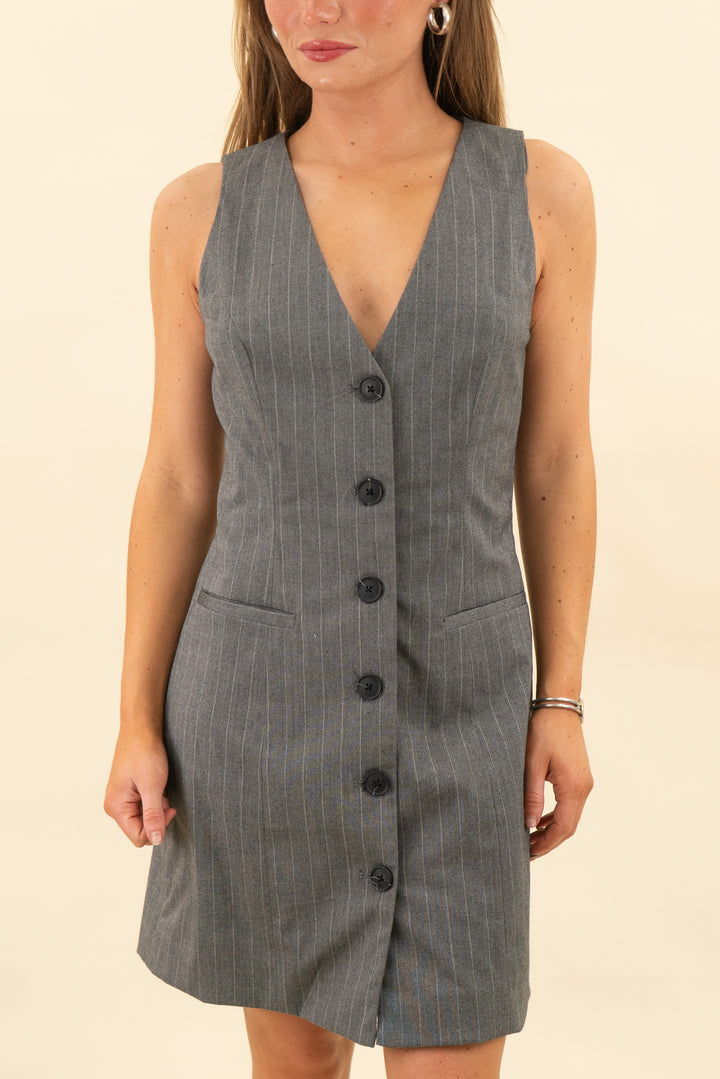 a new day grey and white striped vest dress nwt (s; retail $35)