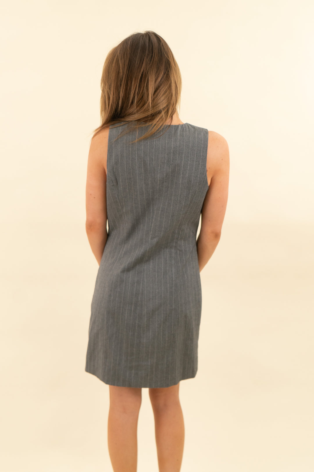 a new day grey and white striped vest dress nwt (s; retail $35)