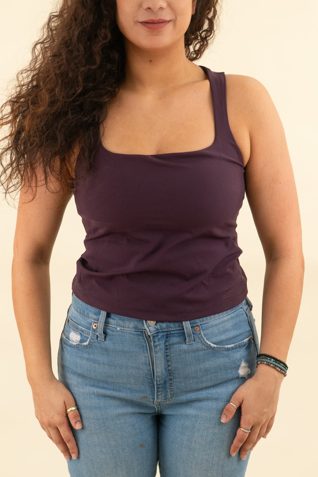 spanx plum square neck active top (m; retail $68)
