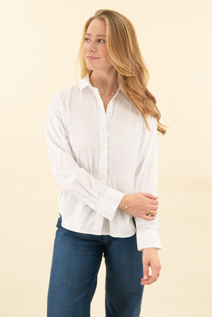 spanx white cropped loose button up (s; retail $128)