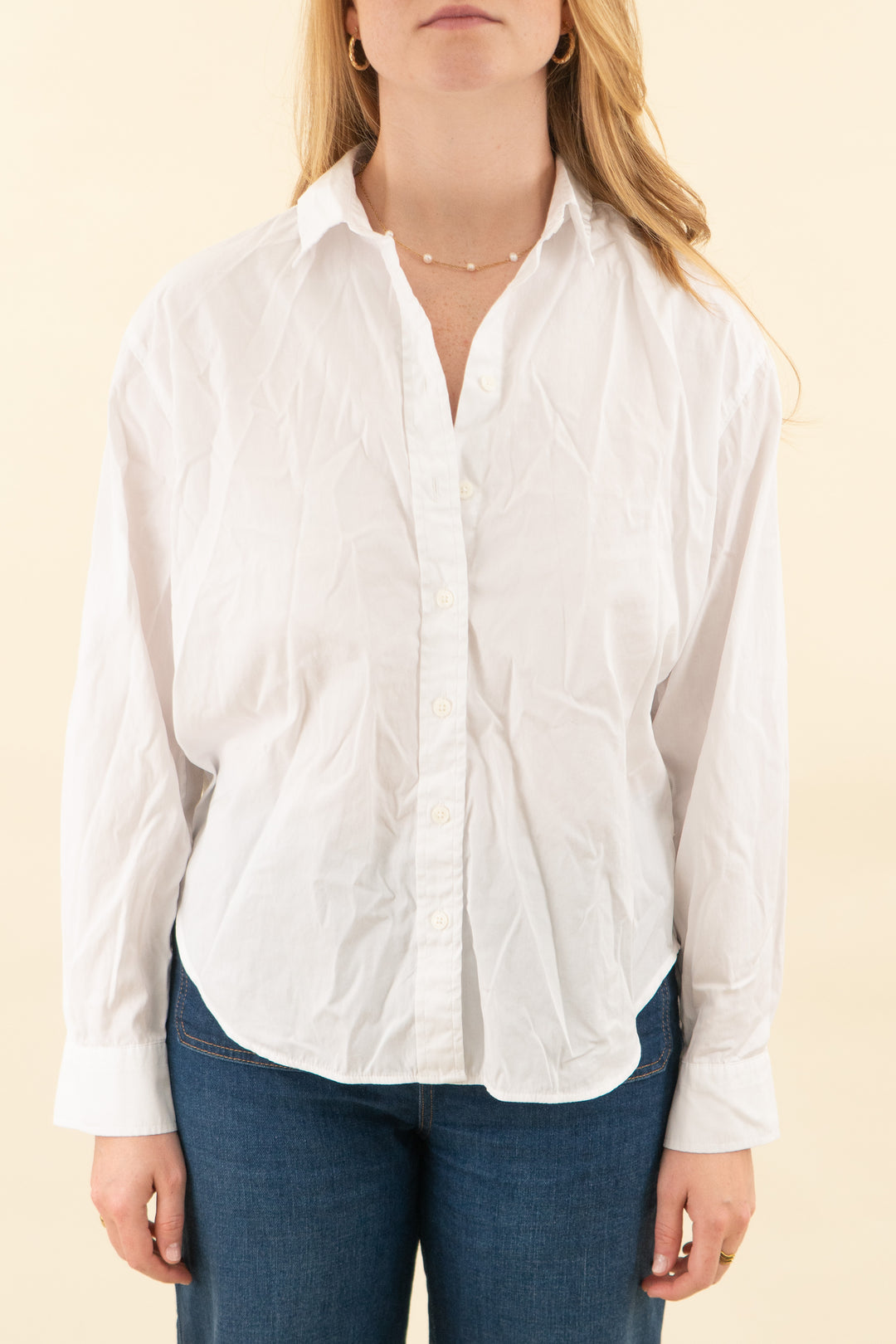 spanx white cropped loose button up (s; retail $128)