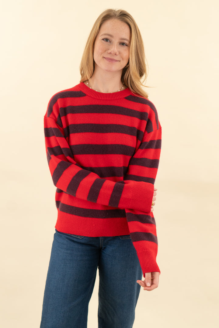 aritzia red burgundy stripe cashmere sweater (m; retail $178)