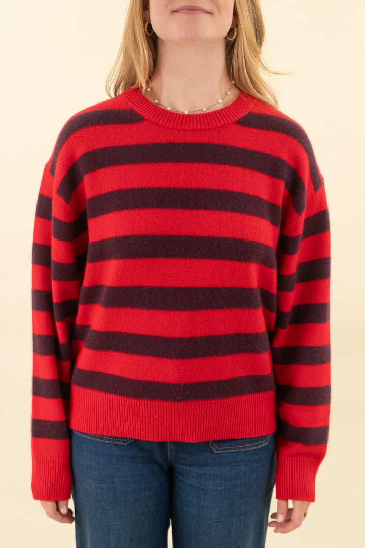 aritzia red burgundy stripe cashmere sweater (m; retail $178)