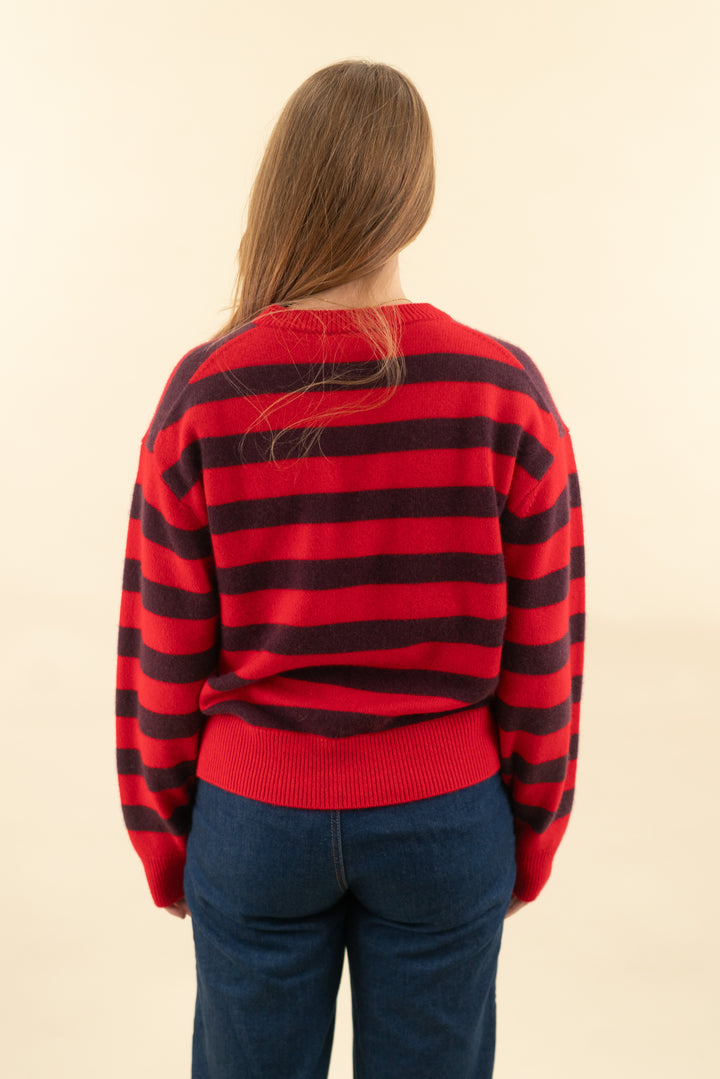 aritzia red burgundy stripe cashmere sweater (m; retail $178)