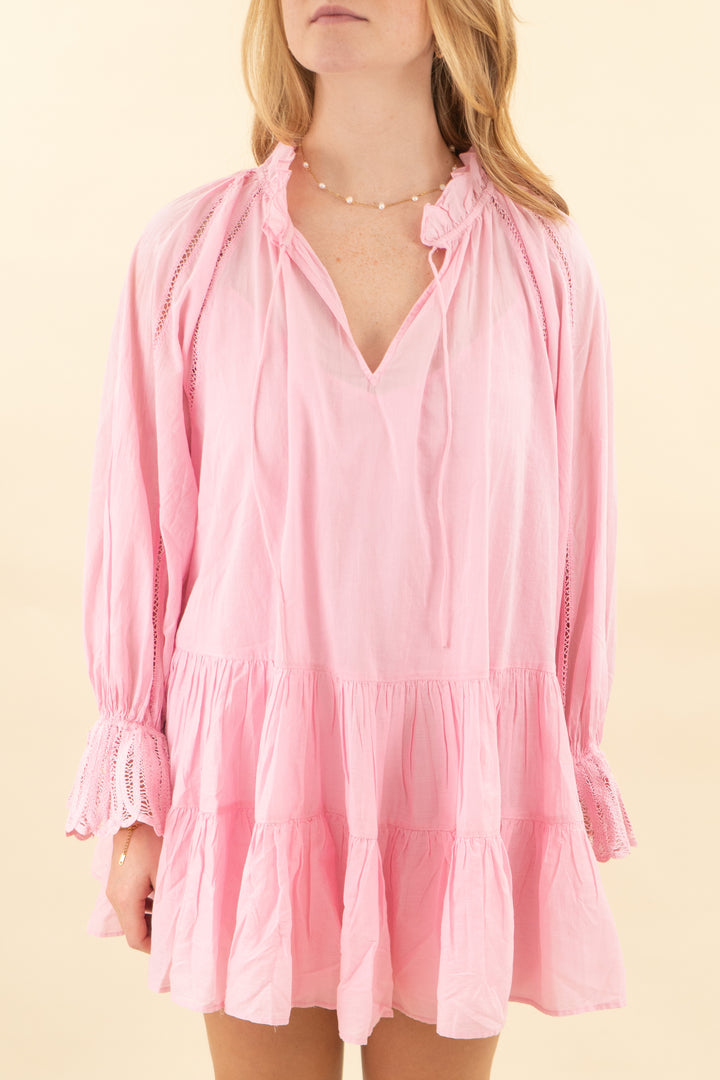 sézane light pink long sleeve dress set nwt (36; retail $215)