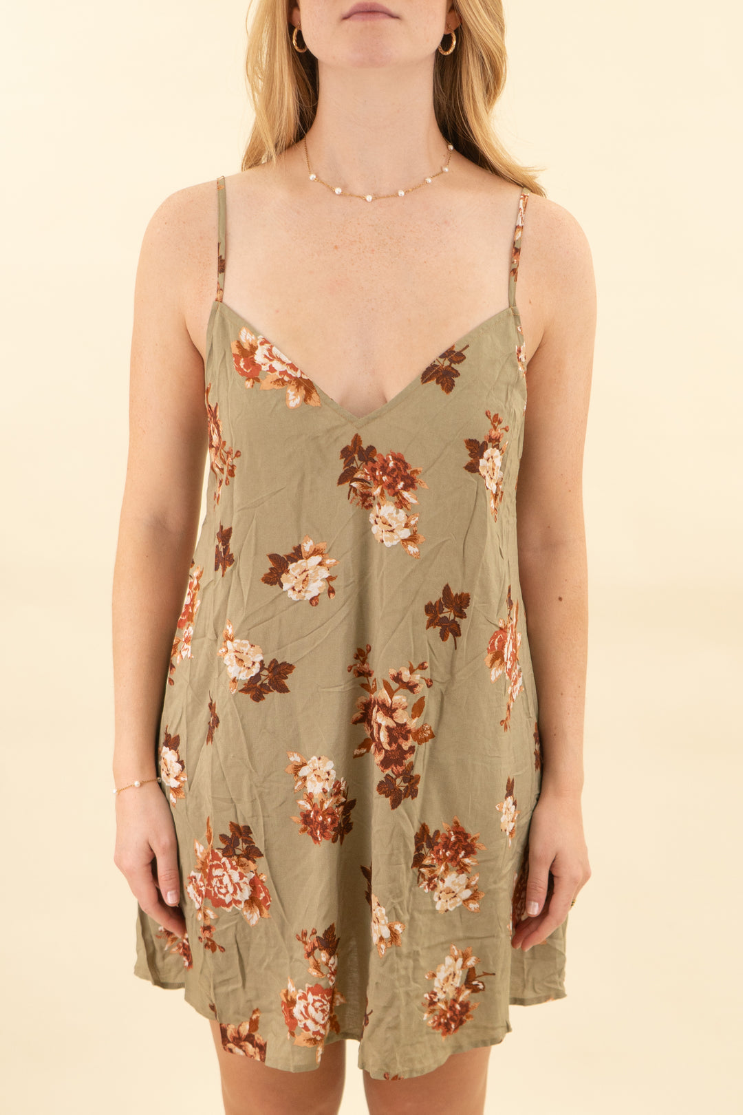 free people sage/rust floral swing dress (m; retail $148)