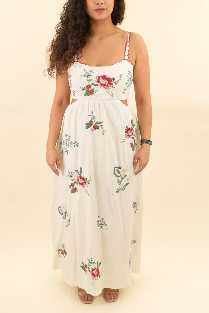abercrombie & fitch floral embroidery midi dress (l; retail $150)