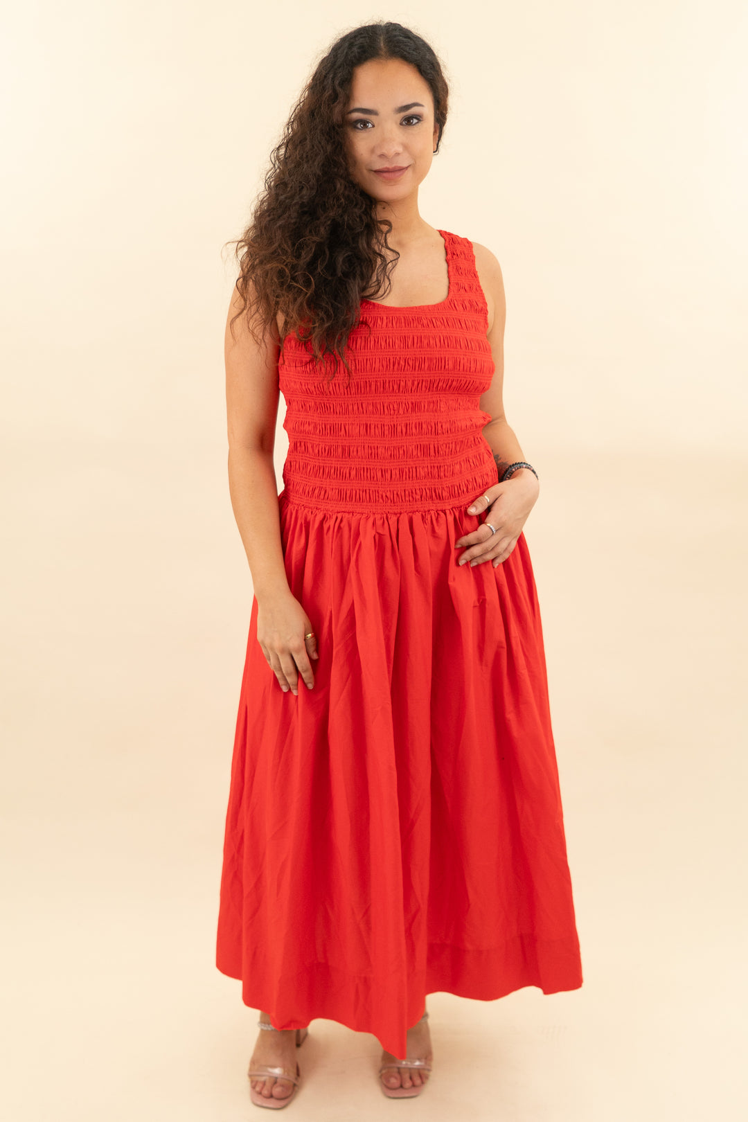 pistola vibrant red midi tank dress nwt (l; retail $188)